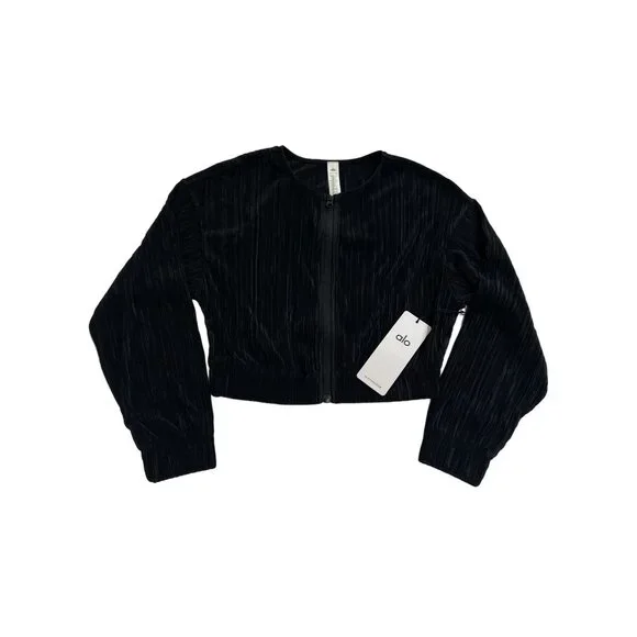 alo Cropped Micro Plisse Jacket M ブラック Cropped Micro